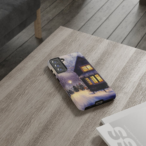 Glowing Homes in the Snow with Christmas Decorations - Impact Resistant Phone Case